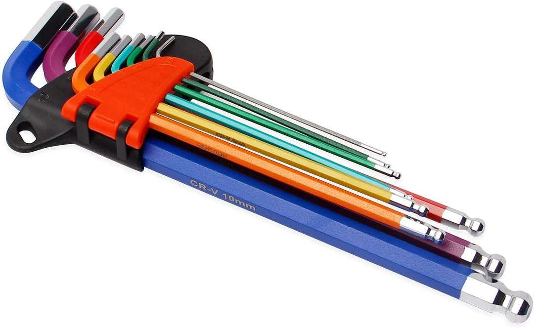 9 PCS Allen Wrench Set, Cr-V Metric Hex Key Set 1.5-10mm, L Key Set with Color-coded & Storage Bracket for Bike Repair, Furniture Assembly, Motorcycle Maintenance