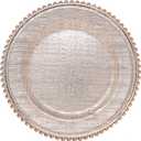 Ms Lovely Cross-stitch Pattern Glass Charger 12.6 Inch Dinner Plate With Beaded Rim - Set of 4 - Rose Gold Color