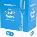 Amazon Basics Disposable Clear Plastic Forks, Premium Quality, 100 Count, Large Pack, Clear 