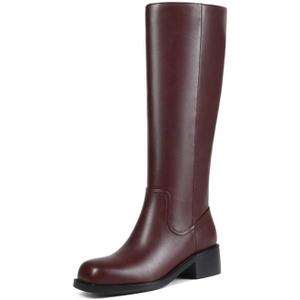 ZJA Knee High Boots Square Toe Boots Low Heel Flat Long Boots for Women Dress Chunky Comfortable Tall Boots