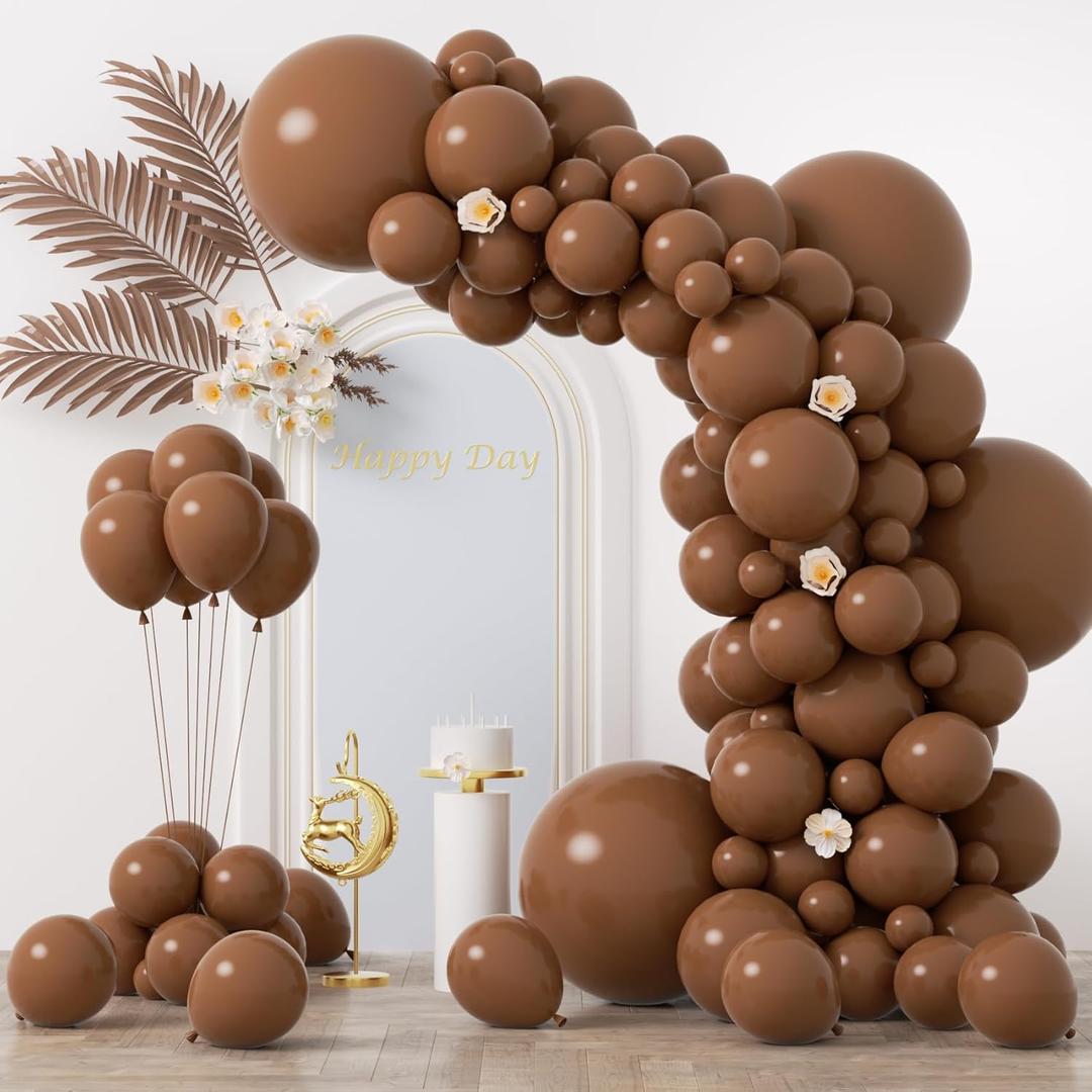 Voircoloria 130pcs Brown Balloons Different Sizes 18" 12" 10" 5" Dark Brown Party Latex Balloons for Birthday Baby Shower Gender Reveal Graduation Wedding Anniversary Party Decorations