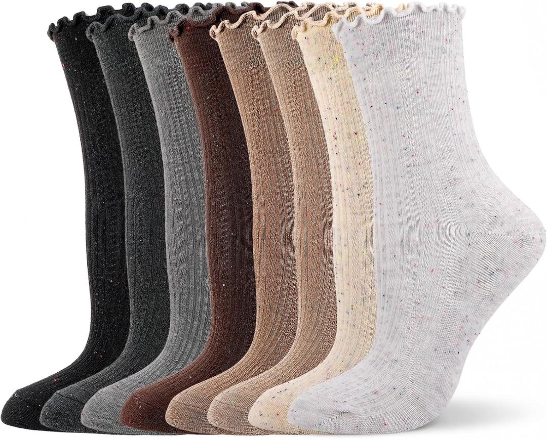6 x Womens Ruffle Cotton Sock Cute Frilly Crew Sock with Colorful Dot | Breathable Cotton Ankle Socks for Women Girls, Cozy Novelty Casual Sock Great Casual Fit Ready to Be Gifted