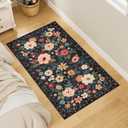 DUKINO 2x4 Rug for Entryway, Washable Kitchen Floral Runner Rug with Non Slip Backing, Low Pile Soft Boho Carpet for Kitchen, Hallway, Entryway, Laundry, Bedroom, Black