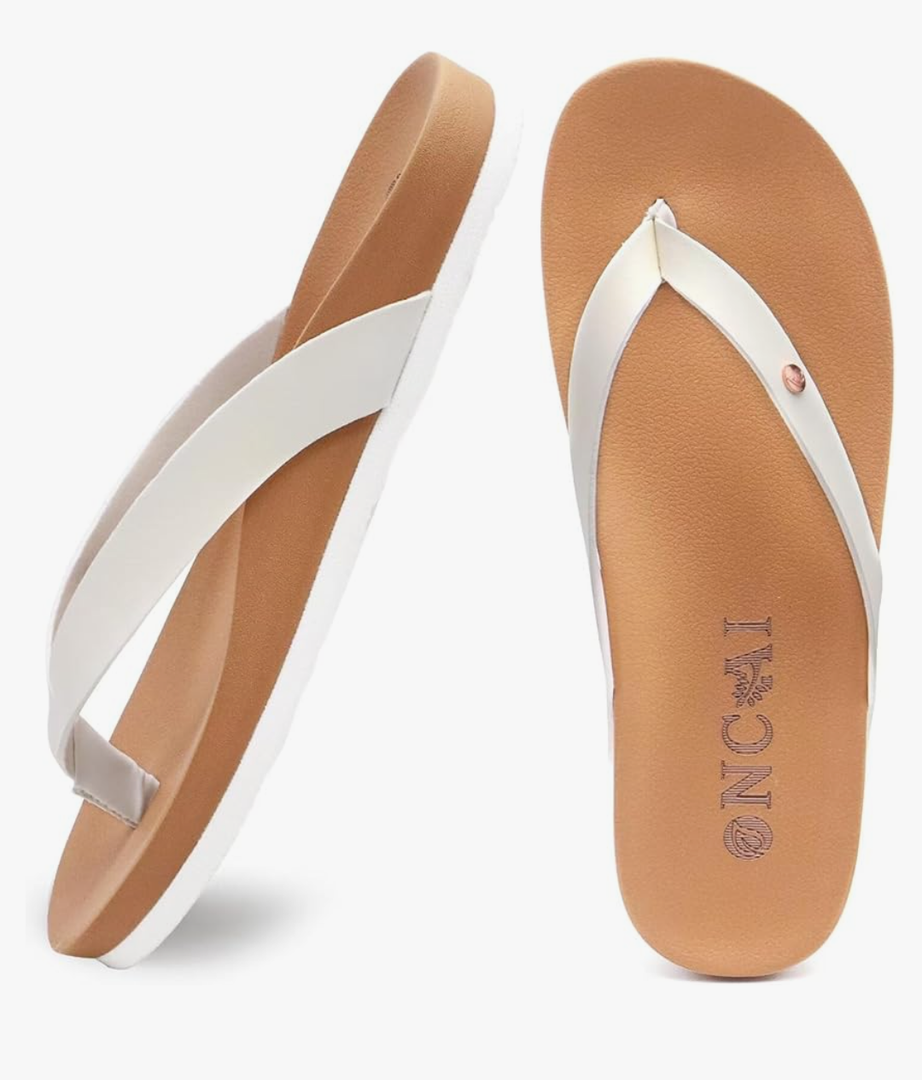 ONCAI Womens Flip Flops For Women Comfortable Leather Strap Yoga Mat Non-Slip Women's Thong Sandal Casual Summer Beach Slippers With Arch Support, Size 9
