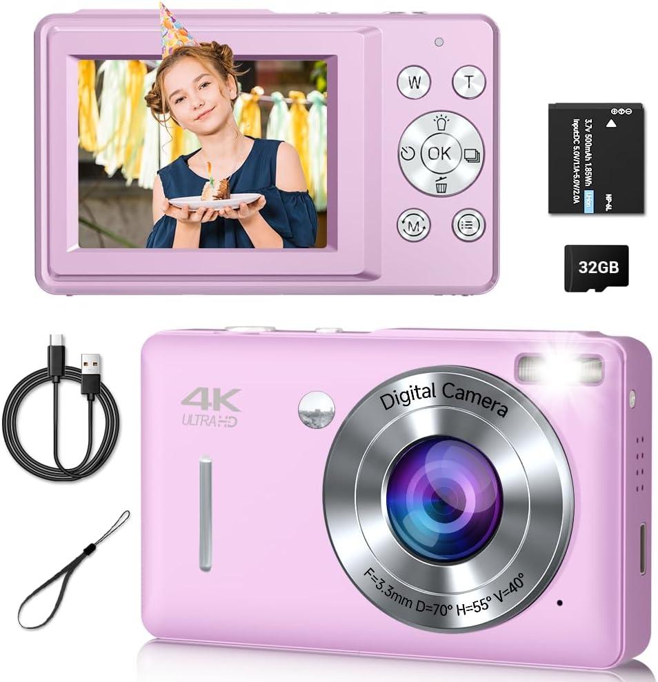 Digital Camera, 44MP Compact Camera, FHD 1080P Point and Shoot Digital Cameras with 16X Zoom, Face Detect, Smile Capture, Anti Shake, for Boys Girls Teens Gifts (Purple)