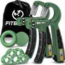 FitBeast Hand Grip Strengthener Workout Kit (5 Pack), 2 Forearm Grip Adjustable Resistance Hand Gripper, Finger Stretcher, Grip Ring & Stress Relief Grip Ball for Athletes (Dark Green)