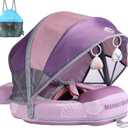 Mambobaby Float Add Tail Baby Swim Float with Canopy Solid Pool Infant Swim Trainer Swimming Training Lying Air Free Water Floats Non-Inflatable Waist Swim Ring for Toddlers (Shell - Purple)