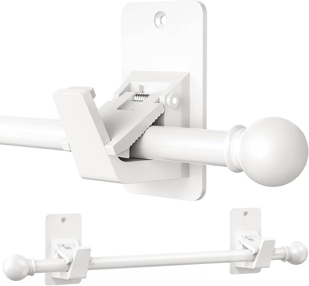 EKOTTOK Heavy Duty Curtain Rods No Drilling for Windows 30 to 90 Inches,5/8 Inch Diameter No Drill Small Curtain Rod Set with Adhesive Brackets, White