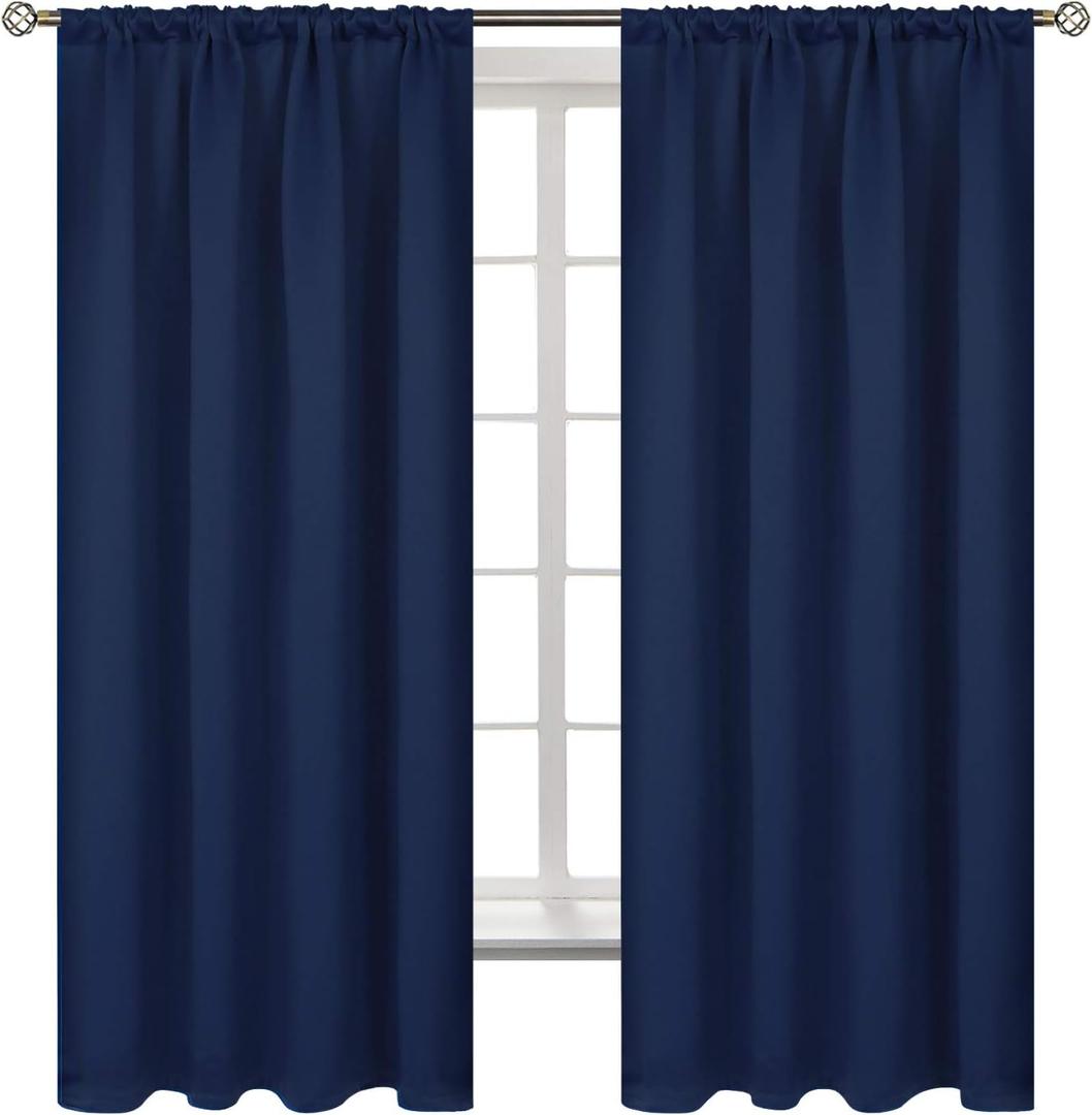 BGment Rod Pocket 63 Inch Long Blackout Curtains for Bedroom - Navy Blue Room Darkening Drapes for Living Room Thermal Insulated Black Out Shading Blinds, 42 x 63 Inch, 2 Panels