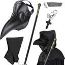 Plague Bird Doctor Mask PU Leather Long Nose Beak Mask with Cloak Crucifixion Necklace Scepter Scary Halloween Mask