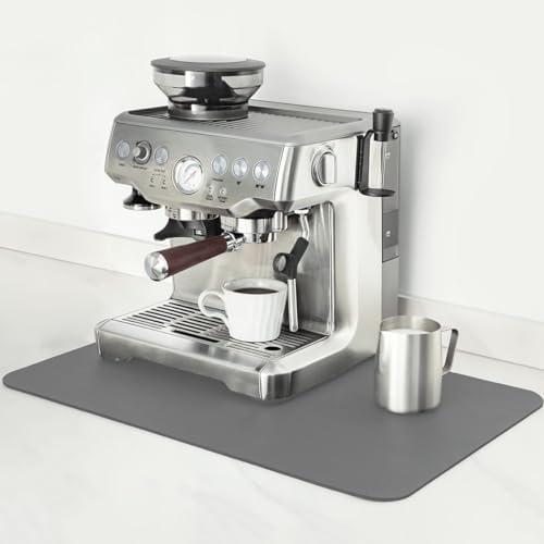 Mimore Coffee Mat - 12x19 Inch Countertop Mat - Absorbent, Hides Stains, Rubber Backed - Dish Drying Mat Fits Under Coffee Maker, Espresso Machine Gray