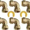 HQMPC Push Elbow Coupling with Union 3/4"X3/4" 6Pcs Push-to-Connect Plumbing Fittings Brass Pipe Connector Fittings for Copper PEX CPVC 2Pcs