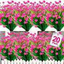 TURNMEON 20 Bundles Artificial Flowers for Outdoors Fake Plants Summer Decor, UV Resistant Artificial Plants Cemetery Fake Flowers Faux Plastic Greenery Shrub for Home Porch Yard Decor 580 Heads(Pink)
