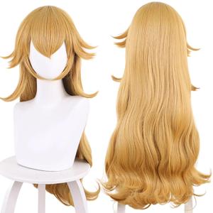 Women Blonde Anime Cosplay Wig with Wavy Hair Synthetic Fabric Wig Cap for Comic Con, Anime Cosplay Show, Halloween