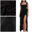 Womens High Slit Bodycon Maxi Dress Ruffle Flowy Sleeve Square Neck Midi Dress Party Dress (Black, L)