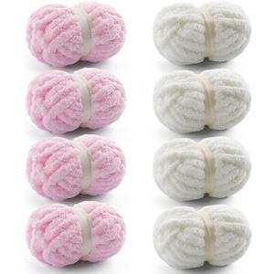 8 Pack Chunky Yarn for Hand Knitting - Chunky Chenille Yarn for Crocheting - Fluffy Yarns for Crochet - Jumbo Yarns for Hand Knitting 28.4 Yds 7.7 Oz Per Roll (8, Light Pink-Milky White)