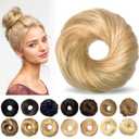 Messy Bun Hair Piece Human Hair Bun, Messy Bun Scrunchie, Real Hair Bun Updo, Messy Bun Hairpiece for Women (Ash Blonde with Bleach Blonde) (3.5 Inch)