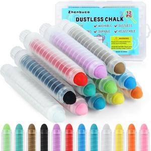 Dustless Chalk for Kids - 12 PCS Colored Non-toxic Twistable Children's Day Sidewalk Chalk with Holder, Dust-free Washable Toddler Chalk, Art Tool for Children Outdoor Blackboard Drawing Writing