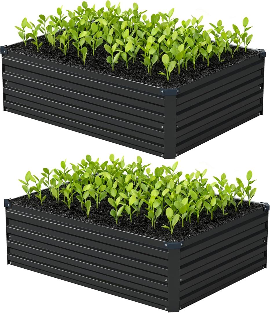 4x3x1ft(2 Pack) Galvanized Raised Garden Bed,Outdoor Planter Box Metal Patio Kit Planting Bed for Vegetables Flowers Herb,Black