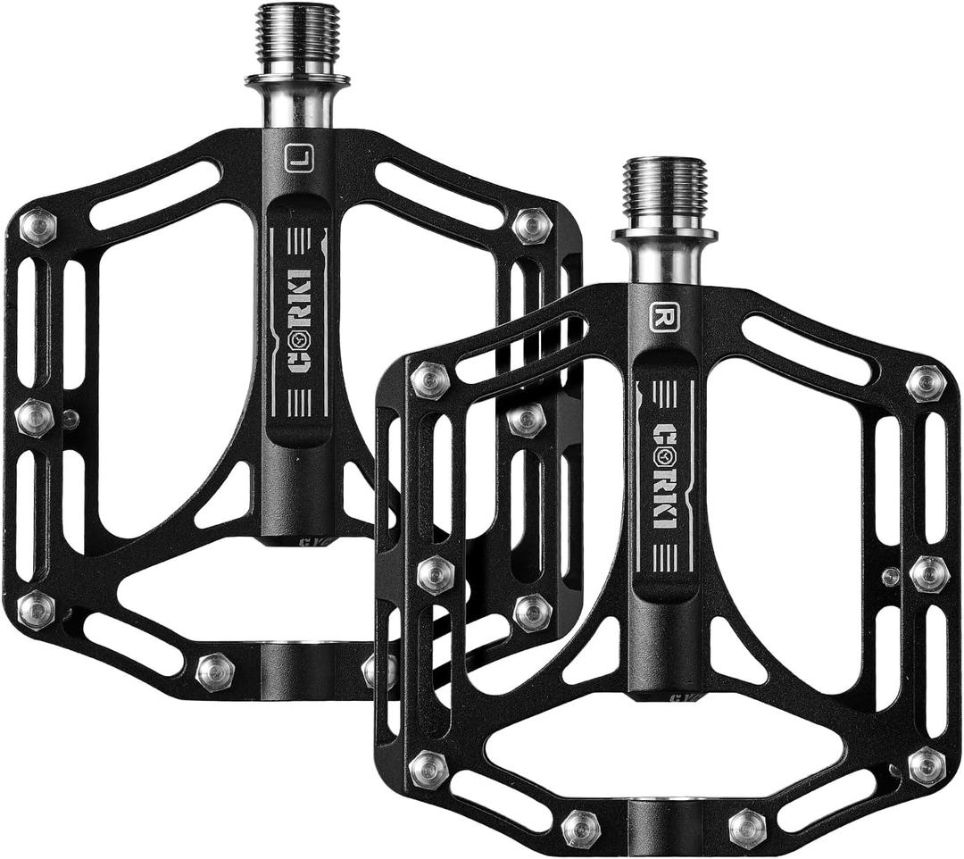 Corki Cycles TOPO Titanium Flat Platform Mountain Bike Pedals - 9/16 (Black)