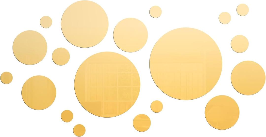 Shappy 32 Pcs Acrylic Mirror Wall Stickers Removable Round Wall Decal Circle Mirror Tiles for Home Bathroom Living Room Bedroom TV Background Decor (Gold, Medium Size)