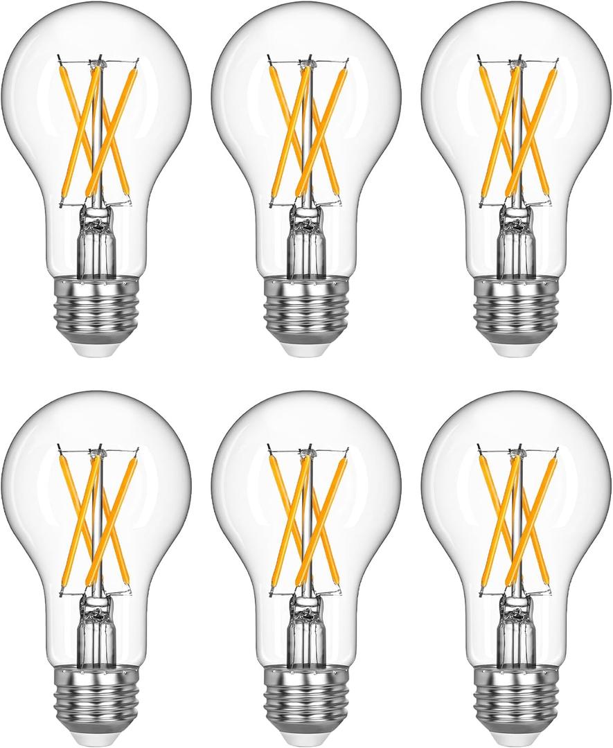 EDISHINE 6 Pack Vintage LED Edison Bulbs, A19 Dimmable Light Bulb, 800LM 2700K Warm White Light, 240 Beam Angle & E26 Base, 8W Equivalent 60W, Decorative Antique LED Filament Bulbs for Home