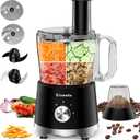 Food Processor and Vegetable Chopper 600W BPA Free 12-Cup Bowl, French-Fry-Cutter, 6.8oz Grinder for Cheese Grating, Ice Creshing, Chopping, Shredding, Slicing, Mixing and Doughing, 2+P Speeds