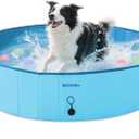 Foldable Dog Pool,Outdoor Pools with 6 Silicone Balls,Portable Dog Pools for Large Dogs,Hard Plastic Pool for Dogs Swimming in Summer (Blue, Medium-48" x 12")