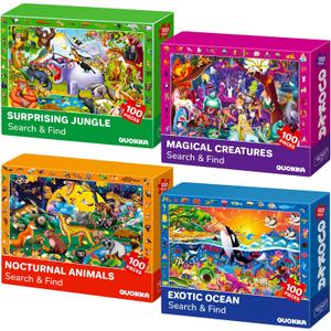 QUOKKA 100 Piece Puzzles for Kids Ages 4-6 - 4 Jigsaw Puzzles for Kids Ages 6-8 - Search and Find Observational Nocturnal Life for Childrens 5-8 - Learning Educational Toys for Boys and Girls 8-10