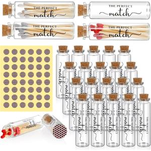 Chuangdi 24 Set Match Bulk Empty Matches Jars with Cork Top and 48 Striker Stickers Wedding Matches Favors Bulk Glass Match Holder for DIY Wedding Bridal Shower Party Favors Guests Gifts
