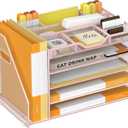 5 Tier Paper Letter Tray Desk Organizer with Pen Holders - Pink | Features 3 pen holders and 4 removable dividers.Versatile mesh desktop storage for mail, document,office supplie