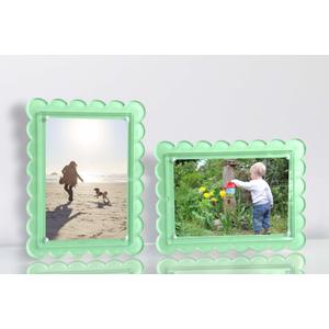 2Pack 57 Scalloped Acrylic Photo Frames  Green Magnetic Closure, Floating Display, Dual Orientation Tabletop Frames, Modern Gift Dcor