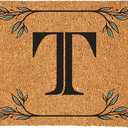 Evergreen Flag Monogram Large Coir Doormat, 36x24 Inches Front Door Mat for Outdoor Indoor Entrance, Welcome Mat Non-Slip Doorway Rug, New Home Housewarming Gift, Letter T