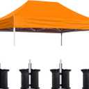 Eurmax USA Pop Up Canopy Replacement Canopy Tent Top Cover, Instant Canopy Top Cover ONLY,Bonus 4PC Pack Weight Bag (8x12, Orange)