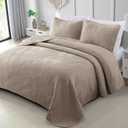 Exclusivo Mezcla Ultrasonic King Quilt Bedding Set, Lightweight Taupe Bedspreads Soft Modern Geometric Coverlet Set for All Seasons (1 Quilt and 2 Pillow Shams)