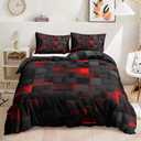 Geometric Red Black Duvet Cover Queen Size, Light Honeycomb 3PCS Bedding Set for Kids and Adults, Modern Cover Set Geometry Decor, Microfiber Lightweight 1 Duvet Cover and 2 Pillowcases