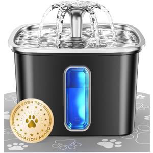 Veken Innovation Award Winner Stainless Steel Cat Water Fountain, 108oz/3.2L Automatic Pet Fountain Dog Water Dispenser with Replacement Filters & Silicone Mat for Cats, Dogs (Space Black) (108oz (Higher Fill Line))