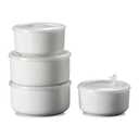 Adewnest Ceramic Nesting Bowls with Lid: Microwave Safe Food Storage Containers for Work Lunch Picnic Camping Meal Prep Soup Salad Cereal Leftovers - 5 & 6 Inch, 20 & 32 oz, Set of 4, White