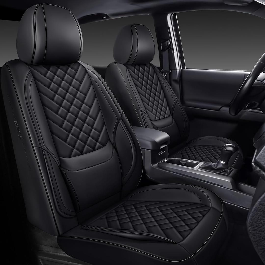 Tacoma Seat Covers Full Set 2016-2023, Leather Pickup Truck Seat Covers with Lumbar Support Custom Fit for Toyota Tacoma Double/Crew Cab SR SR5 TRD Sport TRD Off-Road TRD Pro(Black)