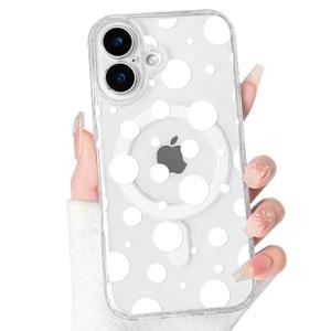 NITITOP for iPhone 17 Case Clear Magnetic Polka Dot - Large White