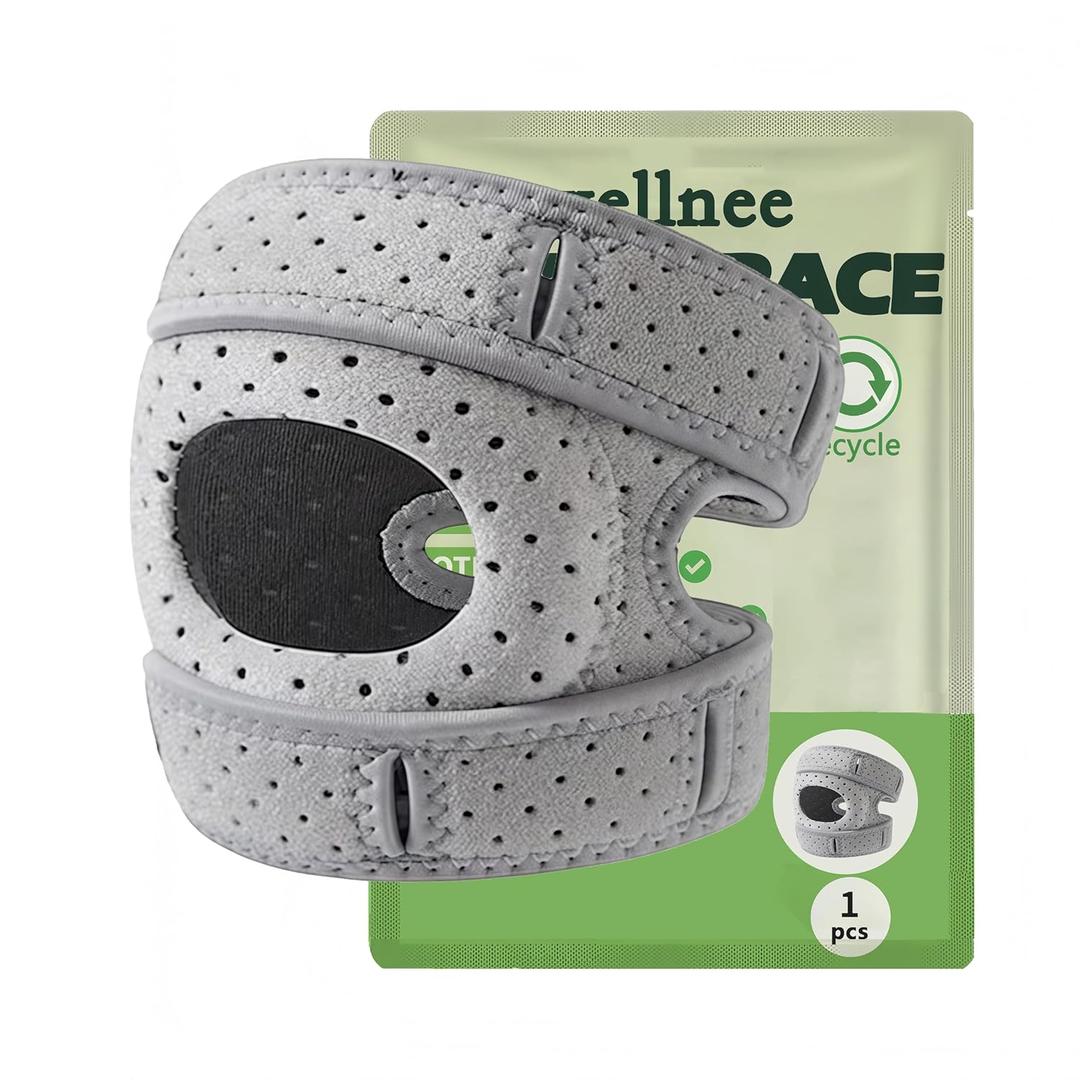 Wellnee Knee Brace for Women Men Adjustable Support with Cushioned Silicone Pad Anatomical Cut Design for Men Women Athletic Training Patellar Tendon Support (Gray)