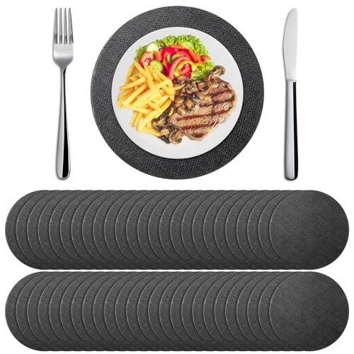 Yunlly Set of 48 Round Burlap Placemats Bulk Burlap Farmhouse Placemats Set Heat Resistant Table Mats Circle Jute Charger Place Mats for Wedding Holiday Dinner Rustic Table Decorations(11.8 in,Black)
