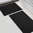 Chakme 2 Piece Bathroom Rug Sets, Ultra Thin Bath Mat, Absorbent, Non Slip, Machine Washable, Black, 17" x 24" / 17" x 30" / 17" x 59"