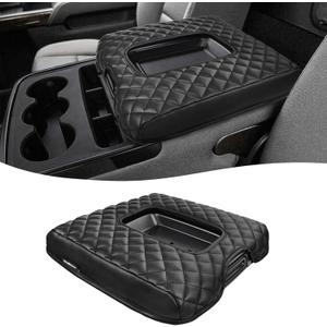 Center Console Cover for 2014-2018 Chevy Silverado & GMC Sierra 1500 2500 3500, Vinyl Leather Interior Accessories, Car Armrest Protector, Jump Seat, Anti-Scratch, Black