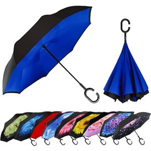 MRTLLOA 40/49/56 Inch Oversize Windproof Inverted Reverse Upside Down Umbrella, Golf Size Rain Umbrella, Double Layer, C-Shaped Handle for Men, Women and Kids