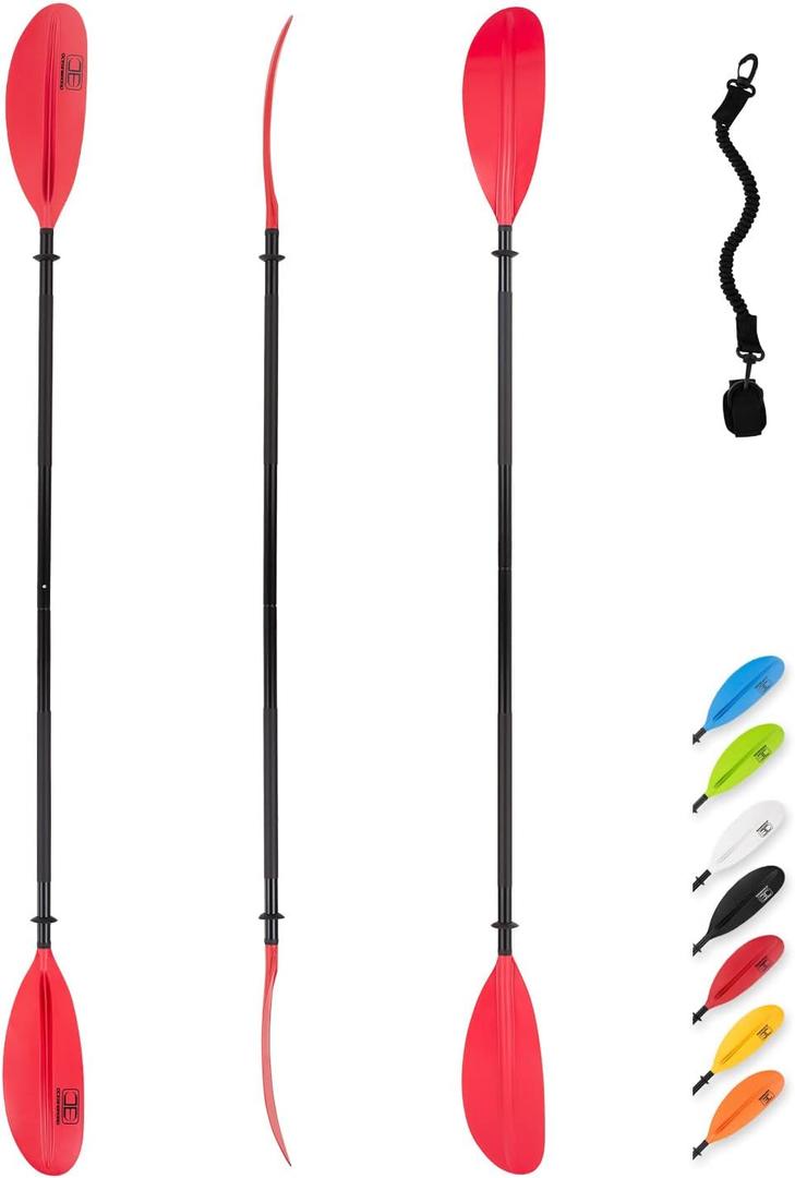 OCEANBROAD Kayak Paddle 90.5in/230cm Alloy Shaft Kayaking Boating Canoeing Oar with Paddle Leash 1 Paddle, Red