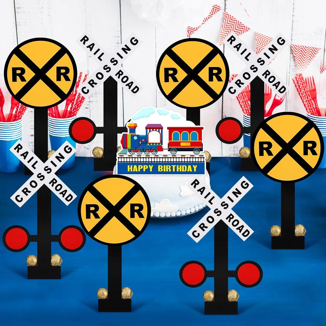 12 Set Train Theme Birthday Party Decor 11. 8inch Railroad Crossing Sign Table Centerpieces Decorations Chugga Chugga Two Two Birthday Decor for Retirement Party Supplies Photo Booth Prop
