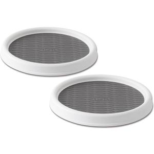 Copco 9 Inch Non Skid Pantry Cabinet Lazy Susan Turntable, Set of 2, Spinning Organizer for Kitchen, Countertop, or Bathroom, White and Gray