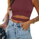 ANRABESS Women Tank Tops High Neck Sleeveless Sexy Cutout Racer Back Going Out Crop Tops Shirts Summer Y2K Outfits (Medium, Wine Red)
