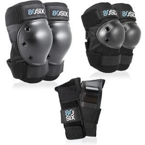 80SIX Multi-Sport Pad Set Protective Gear for Skateboarding, Biking, Roller Skating, and Scooter (8+ Small/Medium, Black)